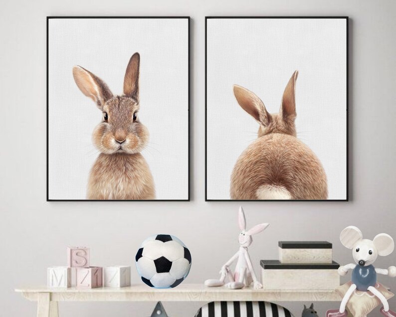 BUNNY WALL ART Rabbit Art Print Set of 2 Nursery Room Etsy Australia