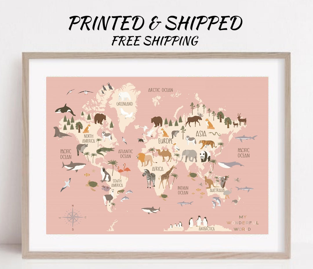 Animal World Map Print, Kids Nursery, Playroom Decor - Etsy