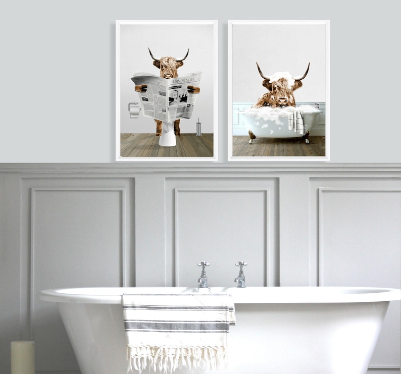 FREE WORLDWIDE SHIPPING! Printed & Shipped farmhouse animal bathroom print cow wall art