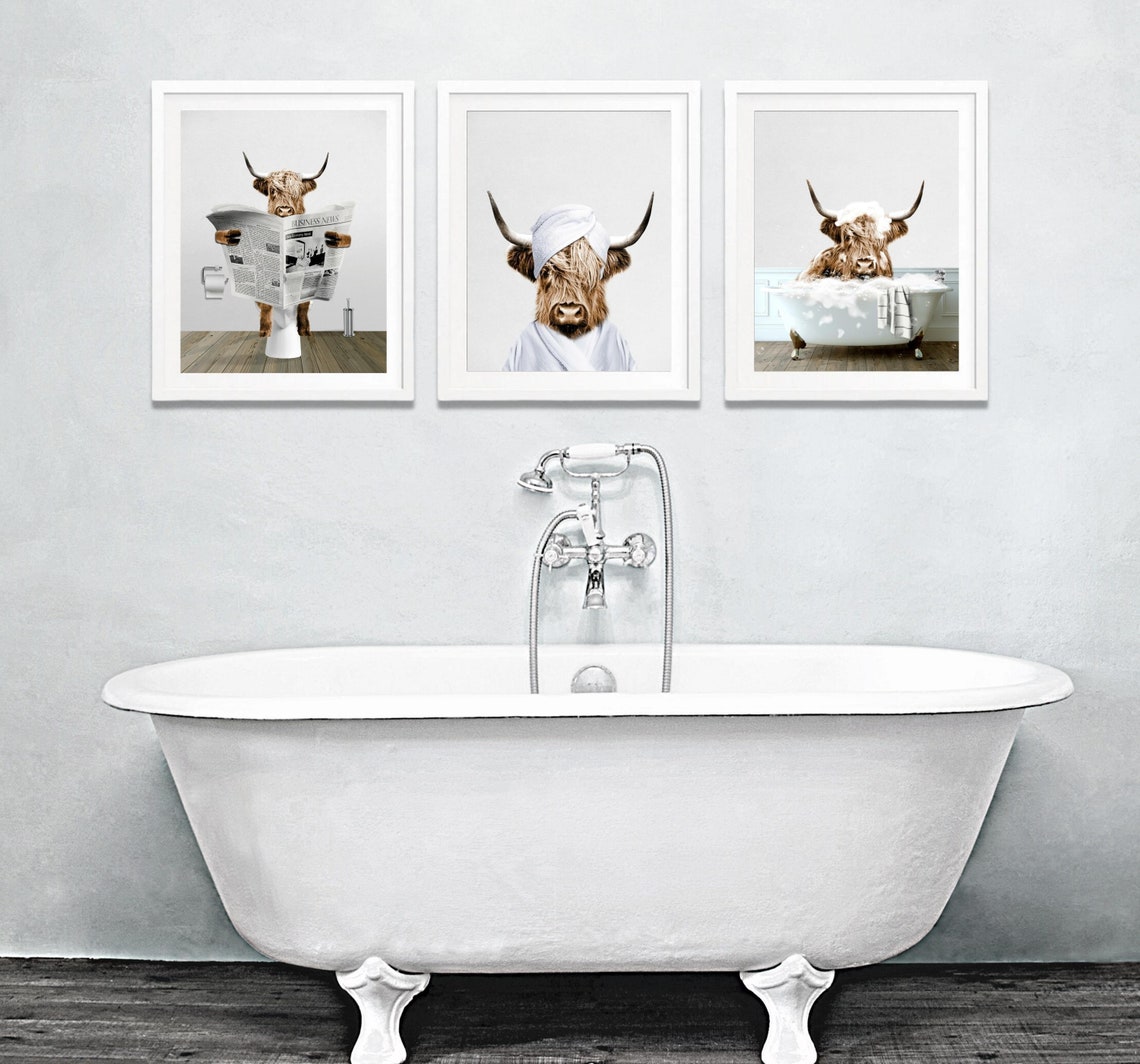 Set of 3 Scottish Highland Cow Print Funny Bathroom Print - Etsy Australia