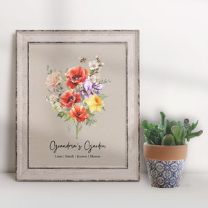 Personalized Birth Month Flower Bouquet Grandma's Garden Print