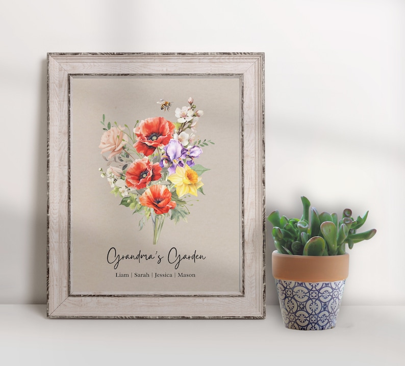 Personalized Birth Month Flower Bouquet Grandma's Garden Print