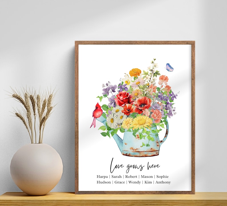 Personalized Birth Month Flower Bouquet Grandma's Garden Print