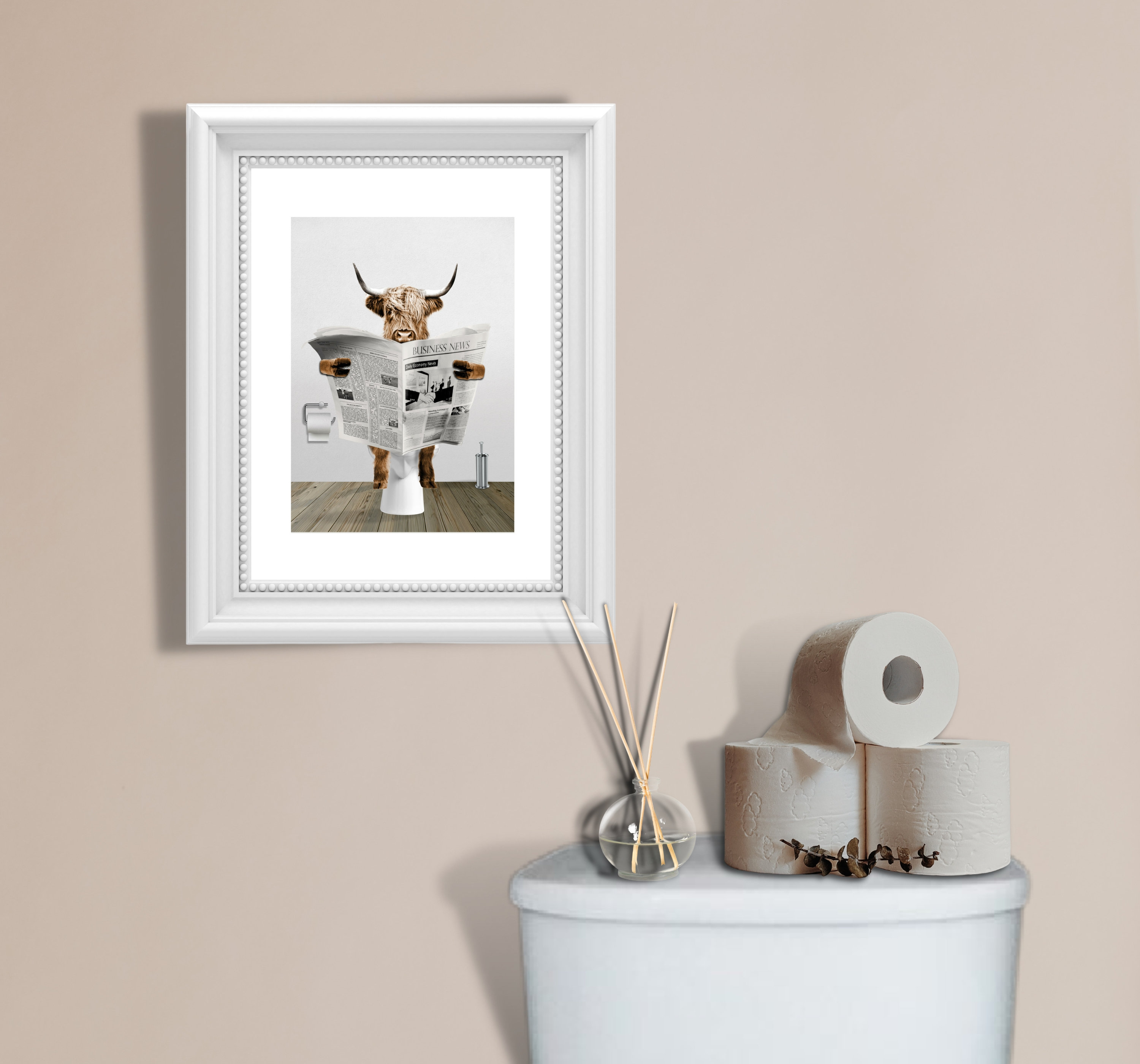 FREE WORLDWIDE SHIPPING! Printed & Shipped cow reading newspaper funny cow wall art