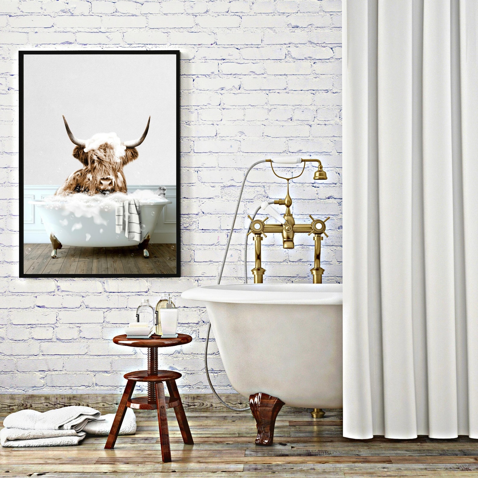 Highland Cow in Bathtub Bathroom Print Cow Bath Cow in Tub Funny Wall ...