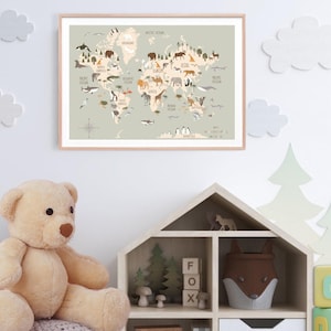 Kids World Map Art Print Educational Poster Nursery World Map Print Kid ...
