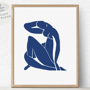 Henri Matisse Nu Bleu Exhibition Poster | Matisse Woman Cut-Out Vintage Wall Art | Minimalist Modern Abstract Art | Blue and White Print