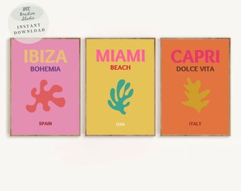 Colorful Travel Wall Art | Ibiza, Miami, Capri Prints (Digital Download)