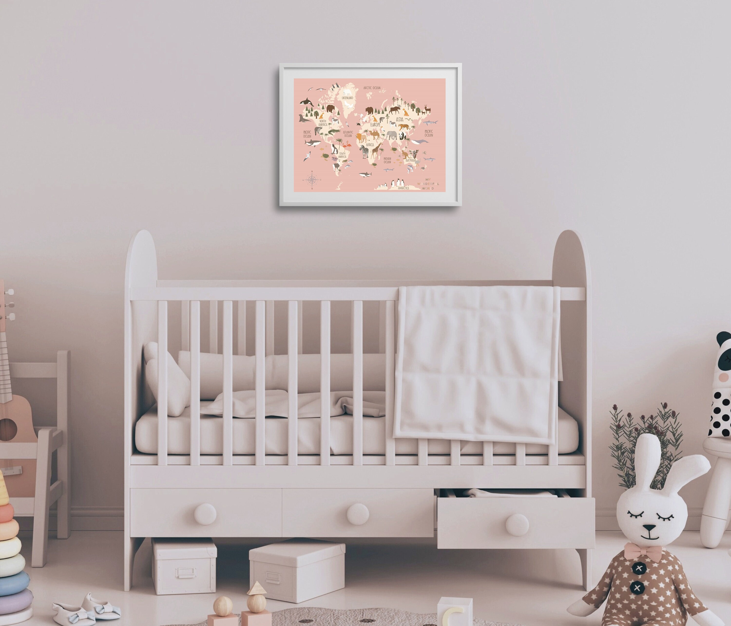 Kids World Map Art Print Kids Educational Poster Nursery Map of the ...