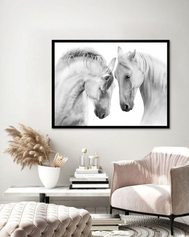 White Horse Print Black and White Horse Wall Art Horses Etsy Australia