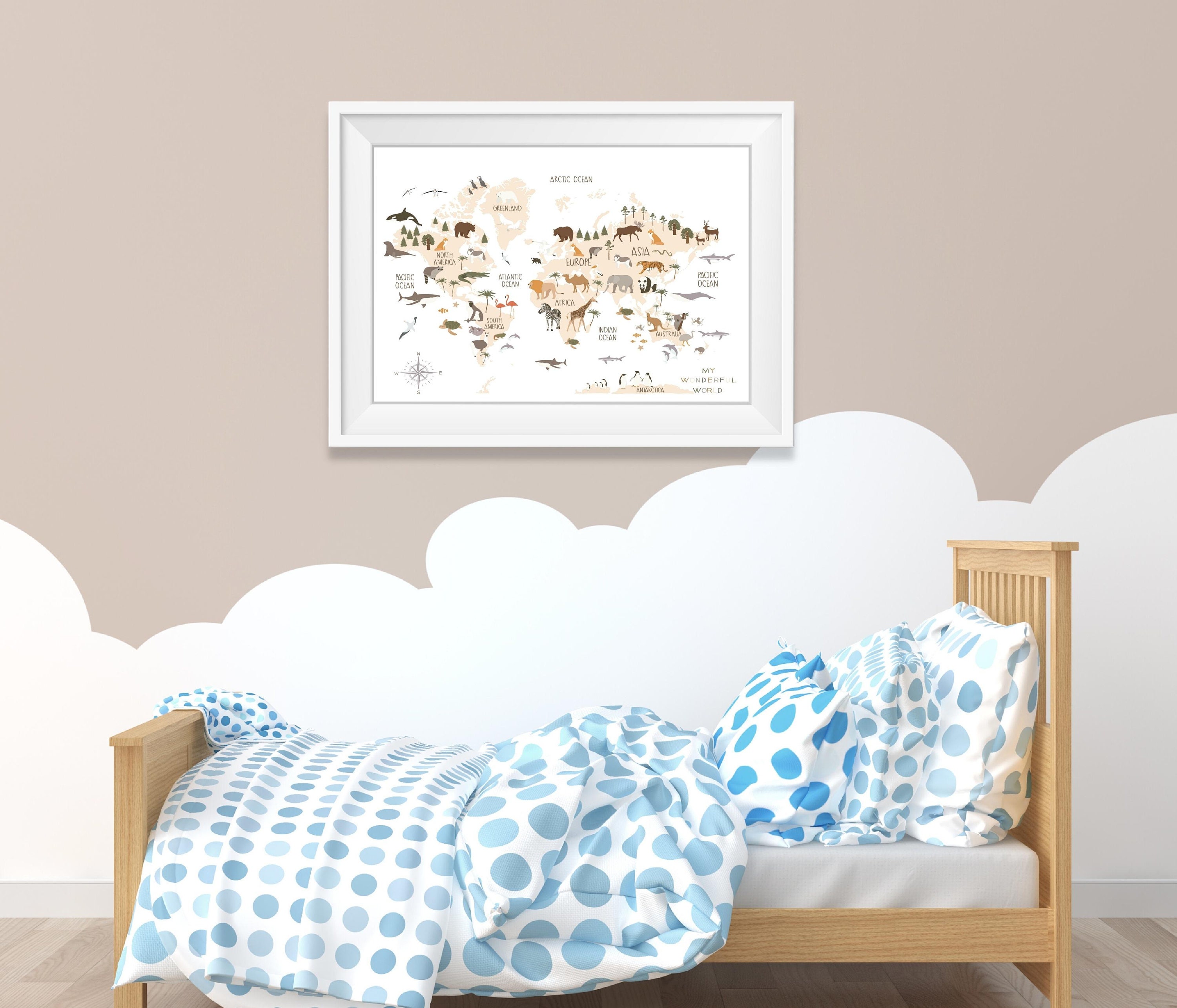 Kids World Map Art Print Kids Educational Poster Nursery Map of the ...