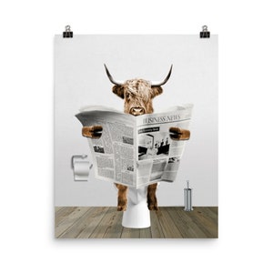FREE WORLDWIDE SHIPPING! Printed & Shipped cow reading newspaper funny cow toilet artwork