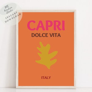 Travel Print | Capri Dolce Vita Print | Capri Wall Art | Colorful Italy Travel Poster | Retro Beach Art Print | Modern Beach Home Decor