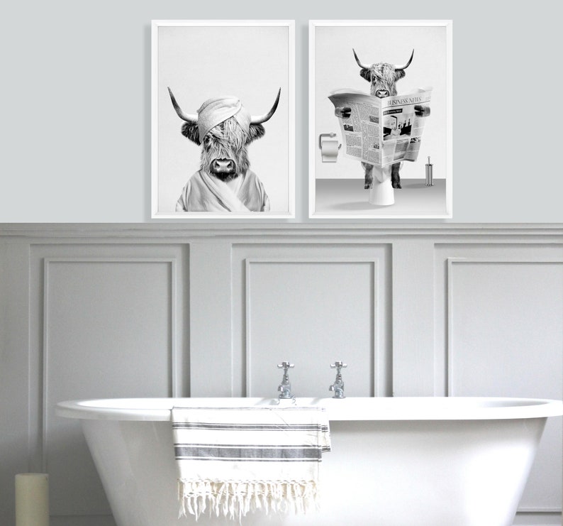 Set of 3 Scottish Highland Cow Print Funny Bathroom Print - Etsy