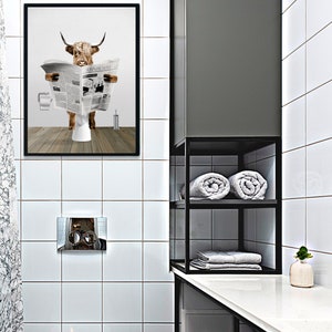 FREE WORLDWIDE SHIPPING! Printed & Shipped cow reading newspaper funny cow toilet print