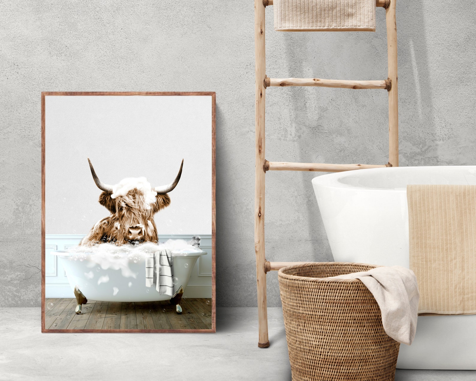 Highland Cow in Bathtub Bathroom Print Cow Bath Cow in Tub Funny Wall ...