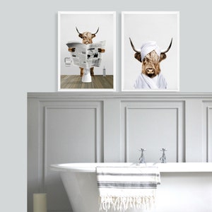 FREE WORLDWIDE SHIPPING! Printed & Shipped funny cow toilet artwork