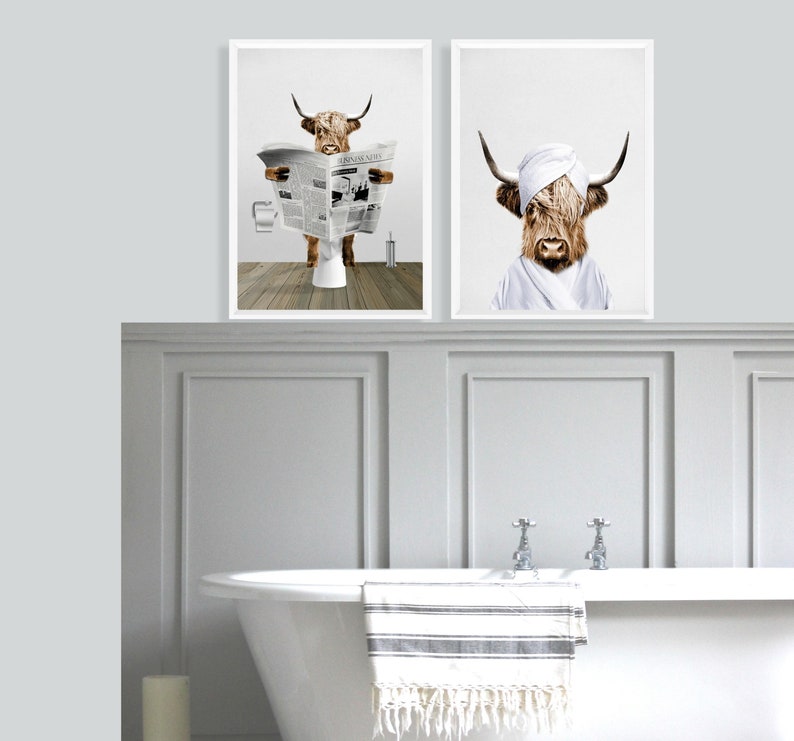 FREE WORLDWIDE SHIPPING! Printed & Shipped funny cow toilet artwork