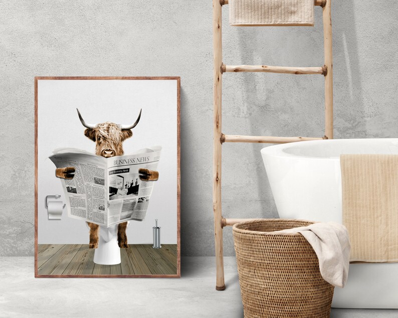 Highland cow bathroom wall art