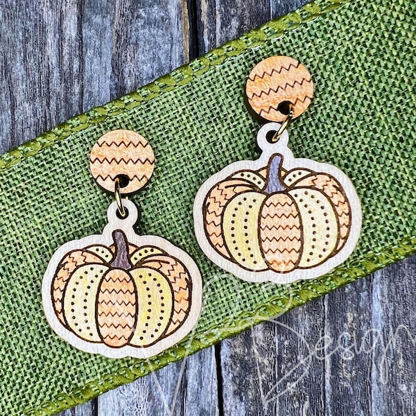 Fabric-style Pumpkin Dangle Earrings - Handmade, hand-painted, hypoallergenic