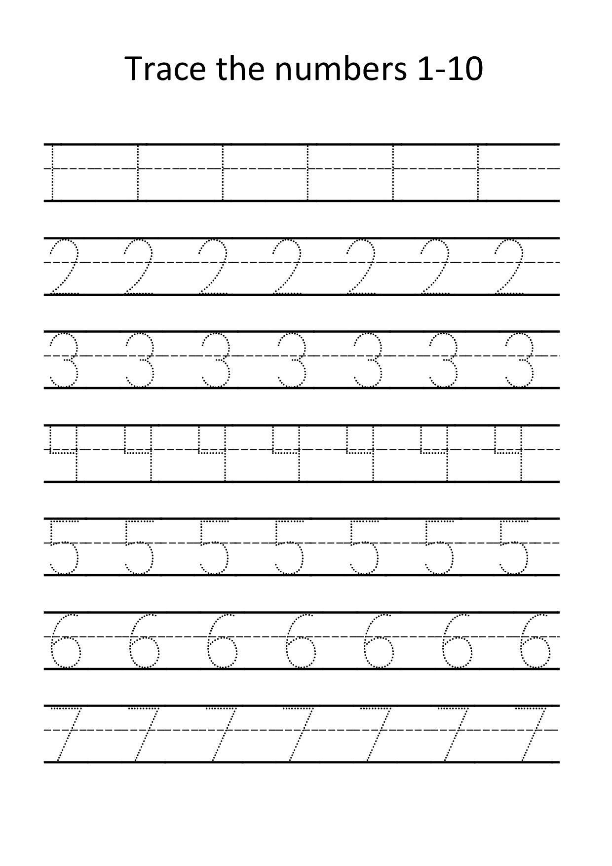 1 10 trace the number worksheets etsy
