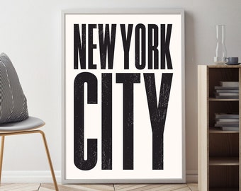 New York City - NYC Print - Typography Poster - Gift Ideas - Monochrome Wall Art - Black and White Print