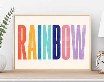 Rainbow Letterpress Style Print: Nursery Wall Art
