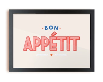 Framed 'Bon Appétit' Kitchen Print: Solid Wood Frame, Matte Finish