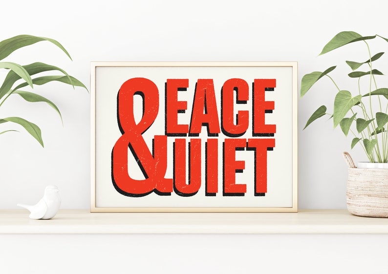 Abstract Wall Art Peace and Quiet Print Typographic Poster Graphic Design Print image 2