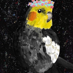 Cockatiel In Flower Crown Original Art Print