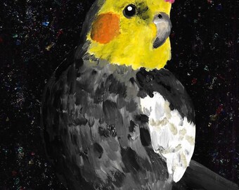 Cockatiel In Flower Crown Original Art Print
