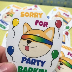 Party Shiba Inu Puppy Waterproof Vinyl Sticker