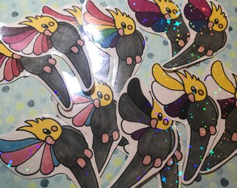 LGBT+ Pride Cockatiel Star Holographic Waterproof Sticker