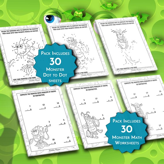 Printable Monster Dot To Dot Coloring Pages Pdf For Kids Etsy