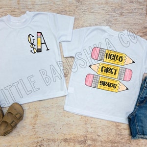 Monogram Back to School Shirt/ Hello First Grade/ School Shirt/ Custom School Shirt