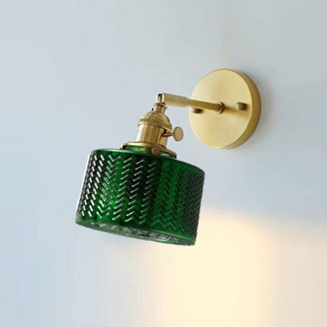 Green Brass Glass Wall Light Lamp Sconce Fixture Vintage Light Etsy