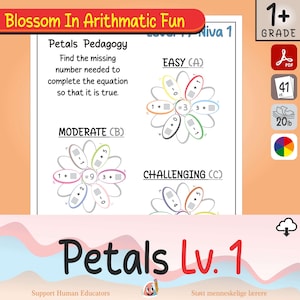 Flower Math Worksheets for First Grade - Addition and Subtraction Practice - Petal Problems