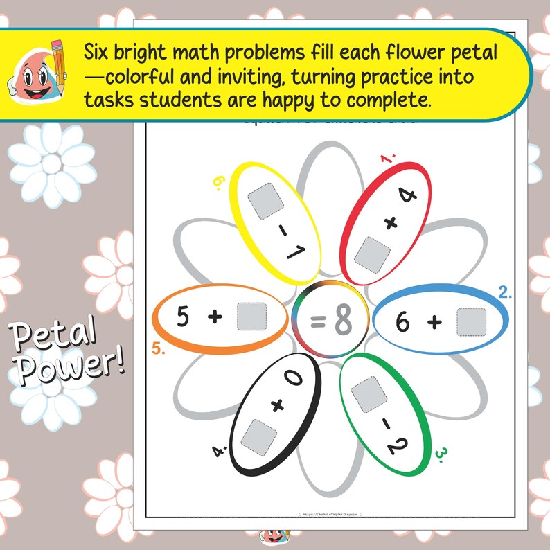 Flower Math Worksheets for First Grade - Addition and Subtraction ...