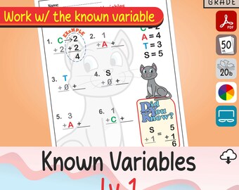 Beginner Algebra Variable Practice - Printable Workbook for Early Learners - Homeschool Math Resource - 1st Grade+