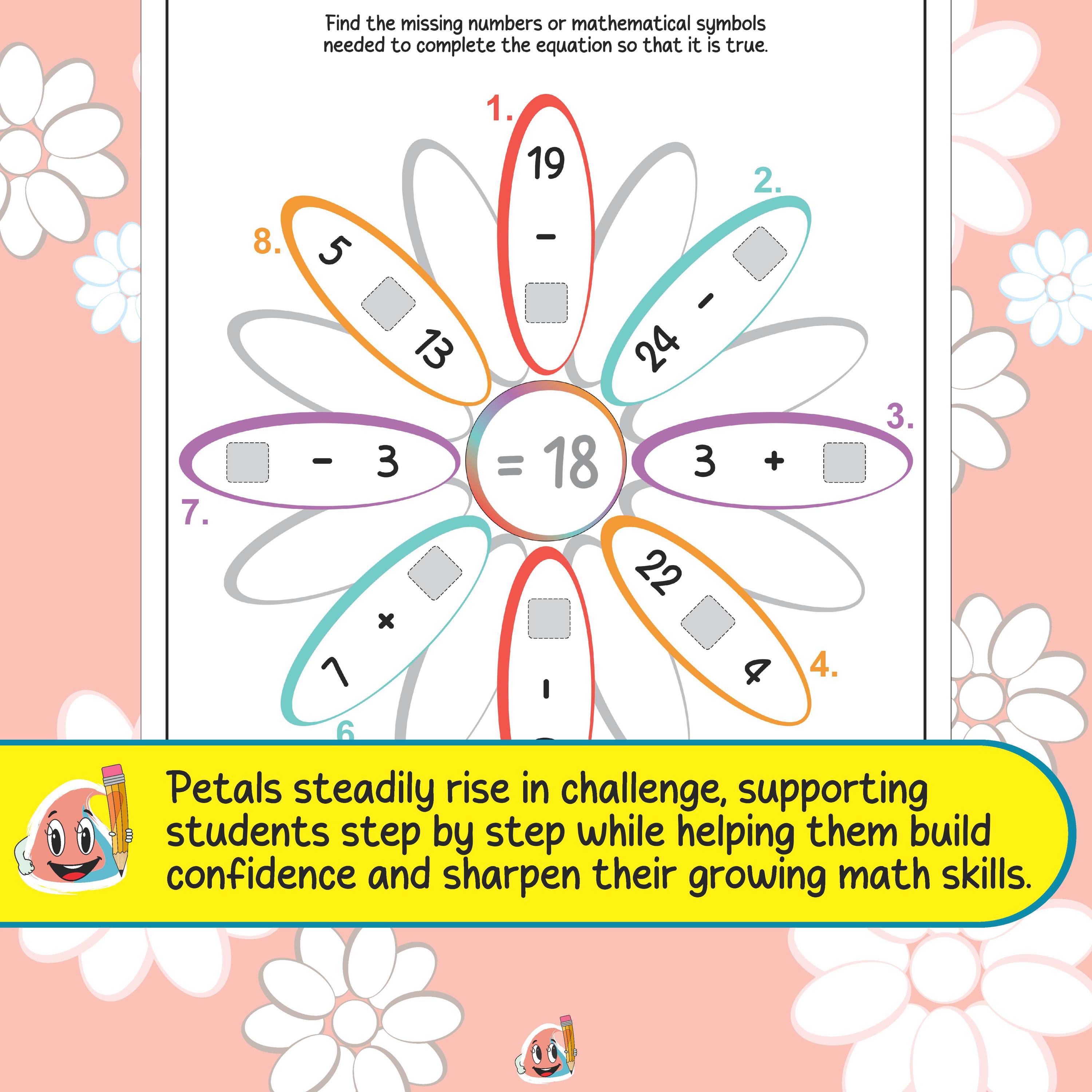 Flower Problem Geometry 2nd Grade+ - Printable Petals Math Worksheets - 8 Flower Petal Problems ...