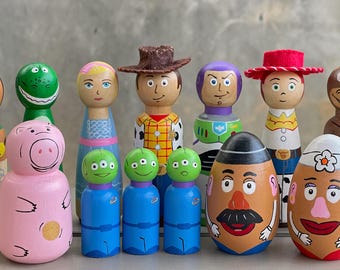 Hand-Painted Toy Story Peg Dolls: Woody, Buzz, and Friends