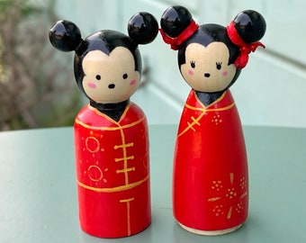 Hand-Painted Mickey & Minnie Peg Dolls: Chinese New Year Gift