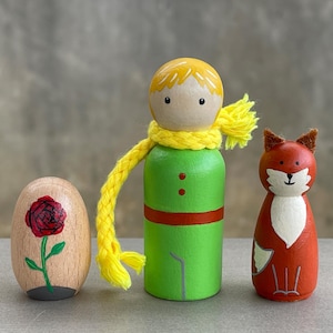 Hand-painted peg dolls inspired by Le Petit Prince /The Little Prince role playing figurine Gift for children kid Christmas Holiday Birthday