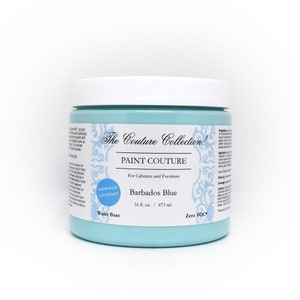 Paint Couture BARBADOS BLUE acryl minerale water gebaseerde verf, meubels, decor, hout, metaal, glas, keramiek, stof, of kast verf.