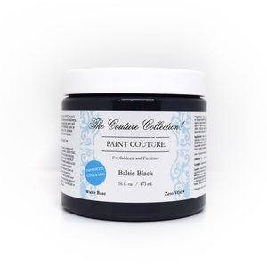 May include: A 16-ounce jar of Baltic Black paint from The Couture Collection. The paint is water-based and has improved coverage. It is designed for cabinets and furniture and is zero VOC.
