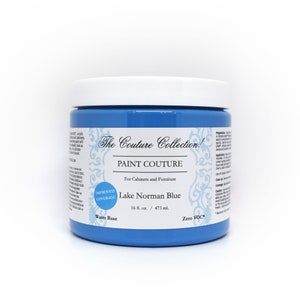Paint Couture LAKE NORMAN BLUE Acryl Mineral Water Gebaseerde Verf, Meubels, Decor, Hout, Metaal, Glas, Keramiek, Stof, of Kast Verf.