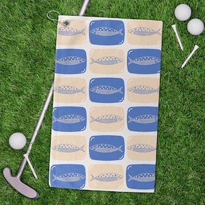 Cute Fish Pattern Golf Towels, Fishing Gift, Golf Accessories, Golfing Towels, Beach Towel, Outdoor Recreation