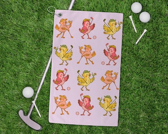 Retro Birdie Juice Golf Towel, Golfing Gift
