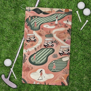 Feminines Golf-Handtuch, Golf-Platz-Design in Zartrosa und Pastelltönen, leichtes Accessoire für trendige Frauen - Must-Have für Golf-Liebhaberinnen