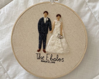 Couple Felt Portrait Embroidery Hoop